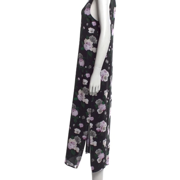 Equipment Midi Silk Slip Dress "Connery" Sleeveless Black w/Floral Print Sz L - Picture 7 of 10